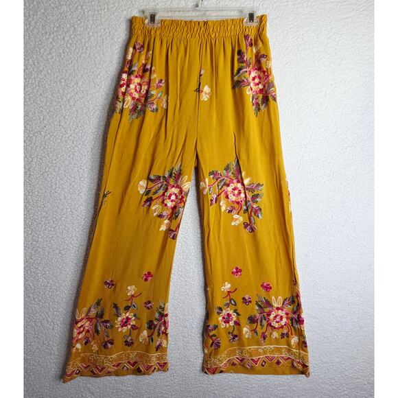 Mustard Yellow Wide Boho SzM, Runs Sm! Pls See Pics Embroidered 3D allover pants - Picture 1 of 16
